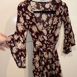 American Eagle Outfitters Floral Blouse - Burgundy and Cream XS